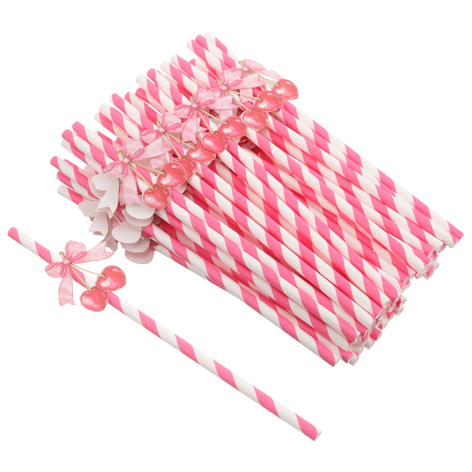 50Pcs Cherry Themed Paper Stra - Paper Straw Color 评论和价格